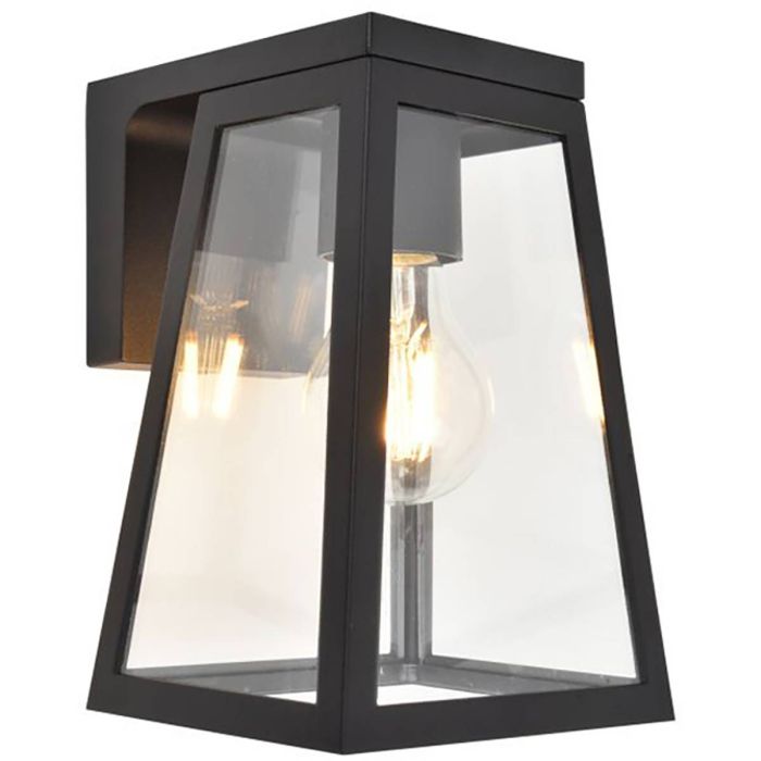 Lutec Fia zwarte wandlamp voor buiten van 20,7 cm hoog met zonnepaneel bovenop en E27 peertje