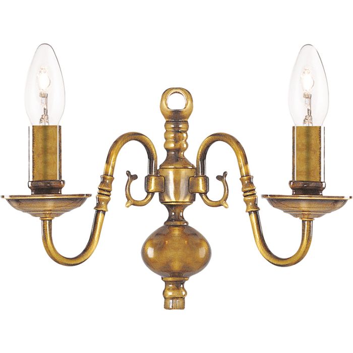 Searchlight Flemish 1019-2AB antiek messing wandlamp met twee armen met elk een helder e14 kaarslampje