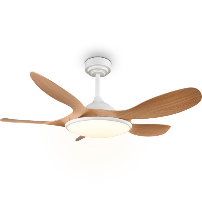 Reality Flen witte plafondventilator van 106 cm in diameter met vijf houten rotorbladen en LED unit in het midden
