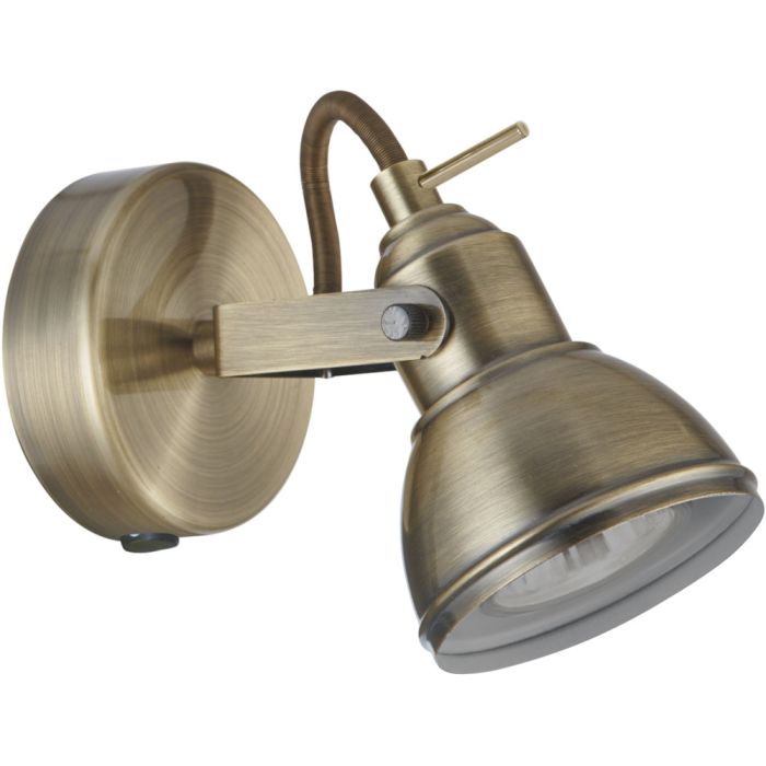 Searchlight Focus 1541AB antiek brons kleurige wandspot met metalen kapje, schakelaar en GU10 lampje