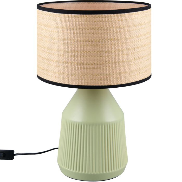 Casalum Formentera tafellamp van 43 cm hoog met groene voet van keramiek en ronde kap met een diameter van 28 cm van papiergaren