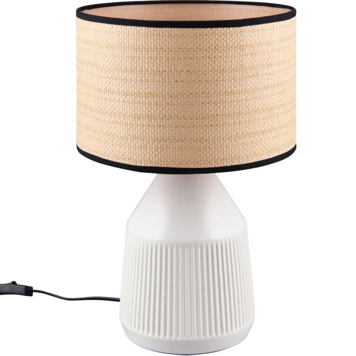 Casalum Formentera tafellamp van 43 cm hoog met witte voet van keramiek en ronde kap met een diameter van 28 cm van papiergaren