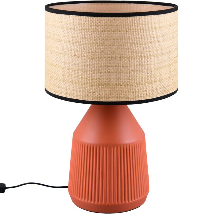 Casalum Formentera tafellamp van 43 cm hoog met terracotta voet van keramiek en ronde kap met een diameter van 28 cm van papiergaren