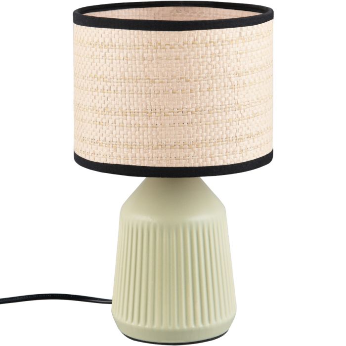 Casalum Formentera tafellamp van 26,5cm hoog met groene voet van keramiek en ronde kap met een diameter van 16 cm van papiergaren