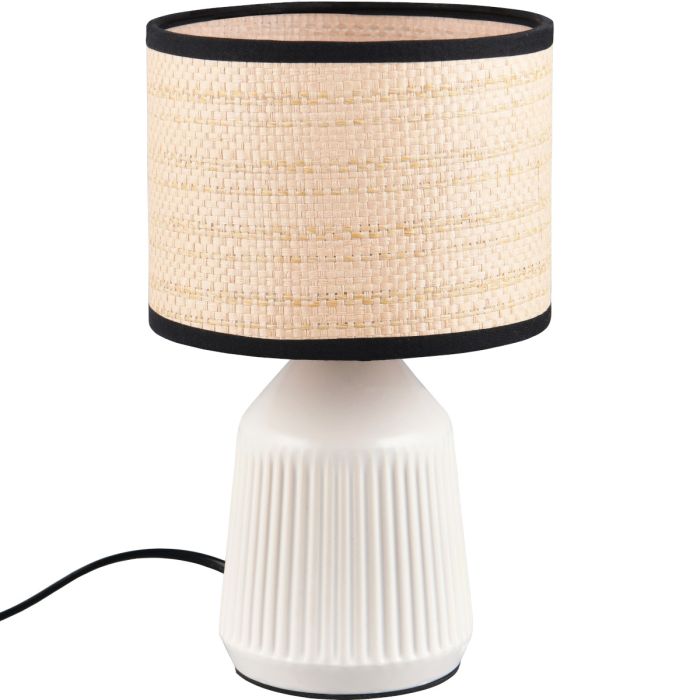 Casalum Formentera tafellamp van 26,5cm hoog met witte voet van keramiek en ronde kap met een diameter van 16 cm van papiergaren