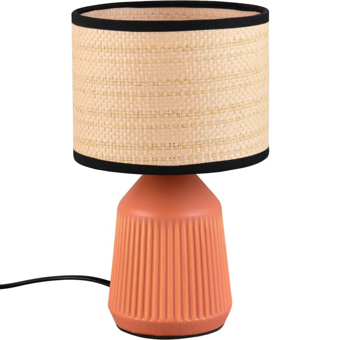 Casalum Formentera tafellamp van 26,5cm hoog met terracotta voet van keramiek en ronde kap met een diameter van 16 cm van papiergaren