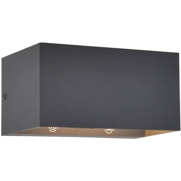 Lutec Gemini antraciet grijze up down wandlamp van 14,6 cm breed met bewegingsmelder