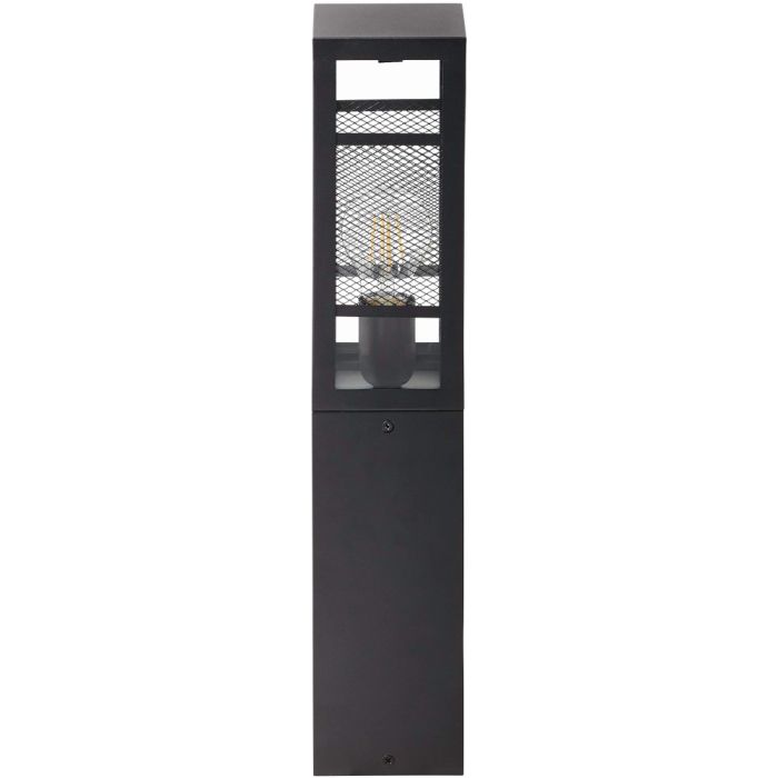 Brilliant Getta 96410/06 zwarte vierkante sokkellamp met vier transparante rechthoekige ruitjes en zwart gaas in het midden van de ruitjes