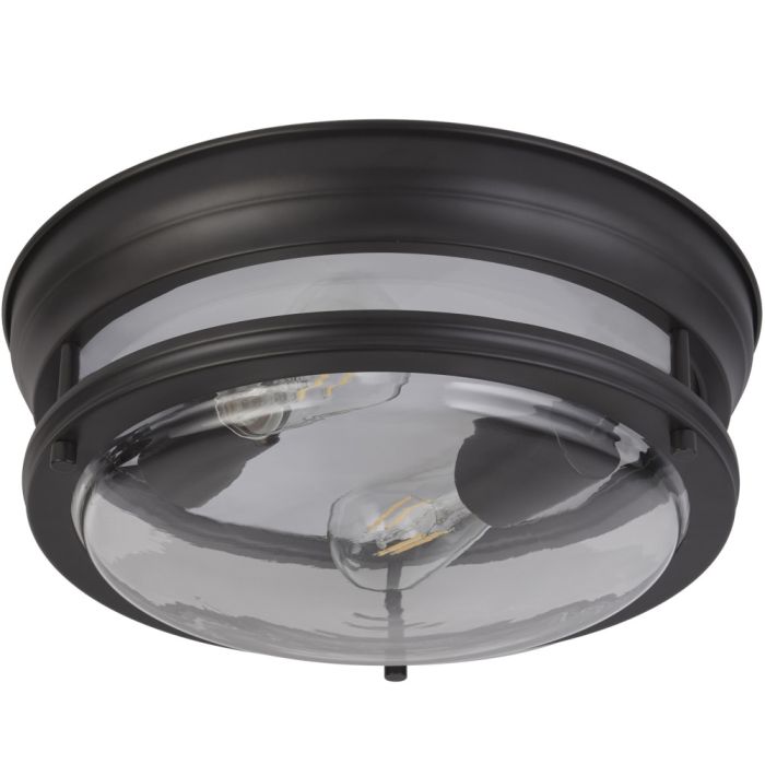 Searchlight Glasgow 5182BK klassieke zwarte IP44 plafondlamp met helder glazen schaal voor de badkamer of buitengebruik