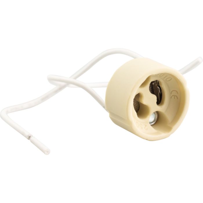 Porseleinen fitting voor GU10 lampen met twee 0,75mm kabels van 15cm
