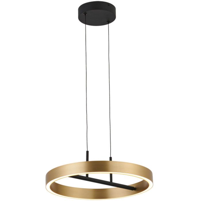 Freelight Livello goudkleurige ringvormige hanglamp met een diameter van 40cm en geintegreerde LED rand naar beneden en een zwarte plafondplaat