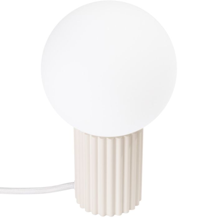 Sollux Halo SL.1721 tafellamp met beige geribbelde voet en wit glazen lampenkap