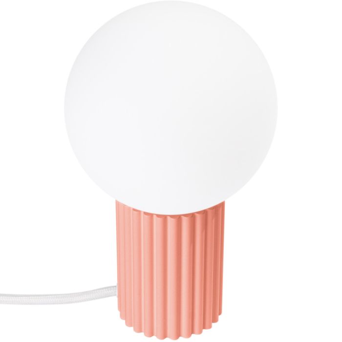 Sollux Halo SL.1756 tafellamp met perzik kleurige geribbelde voet en wit glazen lampenkap