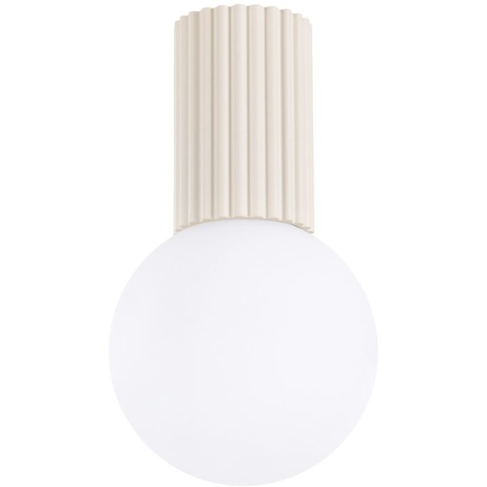 Sollux Halo SL.1718 beige geribbelde plafondlamp met wit bolvormig glazen kap