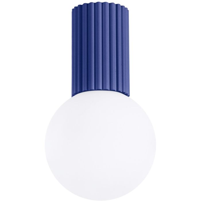 Sollux Halo SL.1738 marine blauw geribbelde plafondlamp met wit bolvormig glazen kap