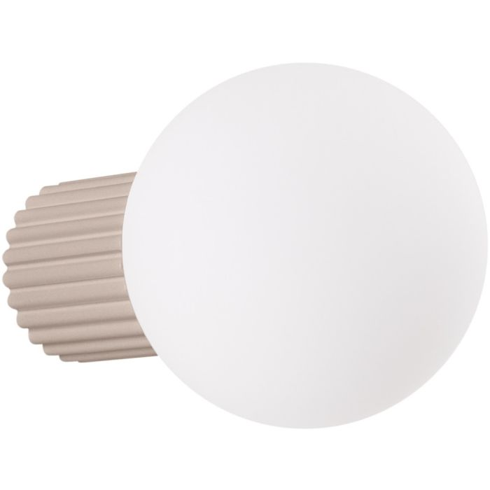 Sollux Halo SL.1742 taupe kleurig geribbelde wandlamp met wit bolvormig glazen kap