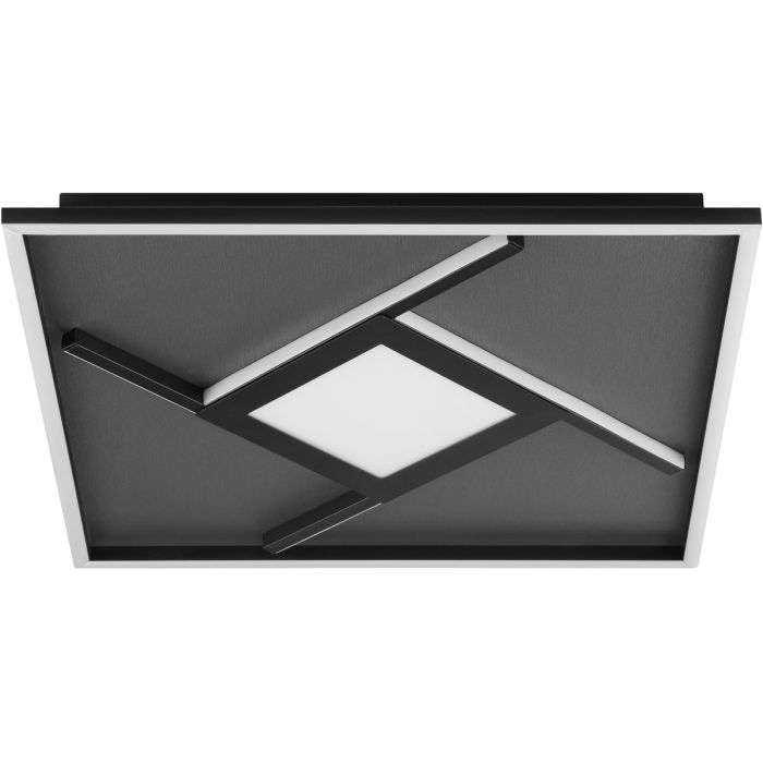 Brilliant Hardy zwarte plafonnière met een doorsnede van 46 cm  bestaande uit een vierkante plafondbalk met vierkant frame en gekruisde balken met geïntegreerde LED
