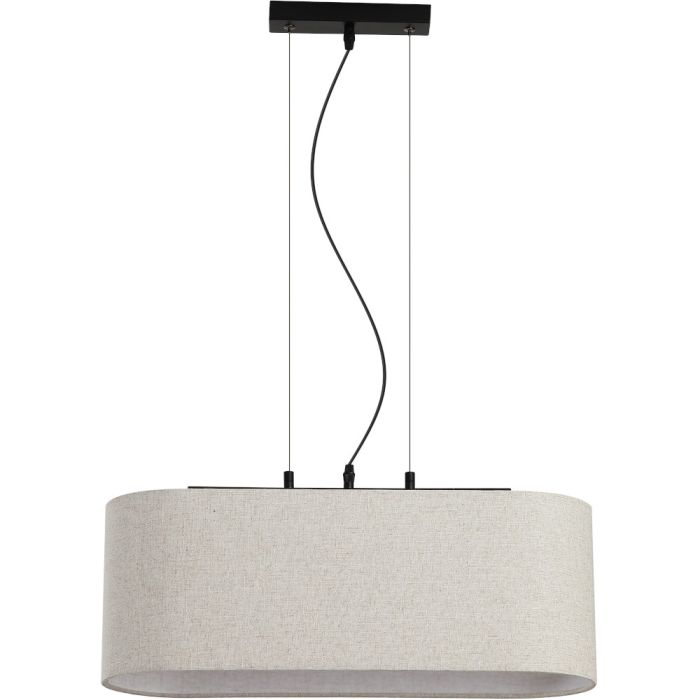 Searchlight Hessian 30503BK hanglamp met zwarte plafondplaat en ovale kap van linnen
