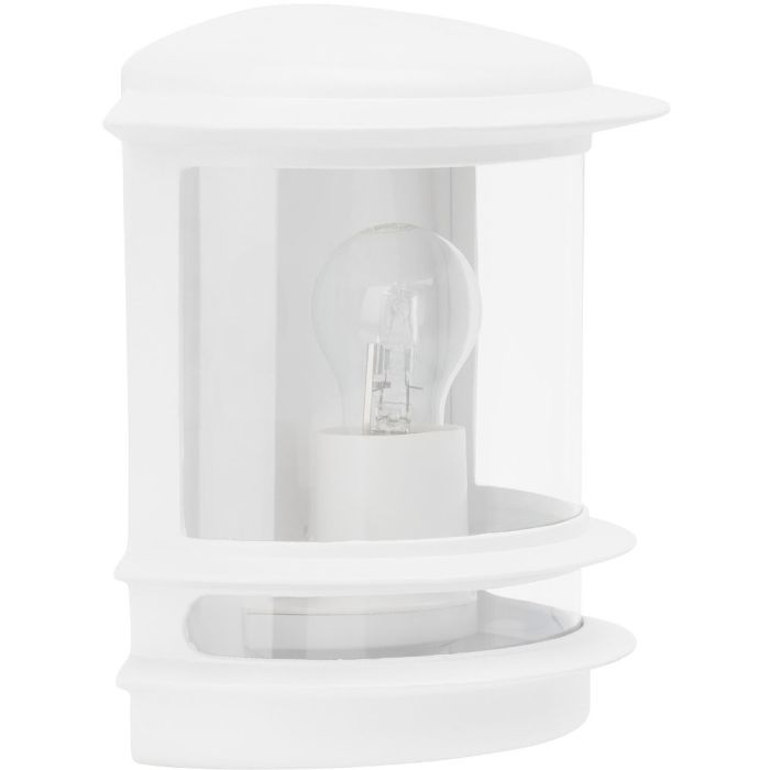 Brilliant Hollywood 47880/05 half ronde witte buiten wandlamp met helder glazen raam en zichtbaar E27 peertje
