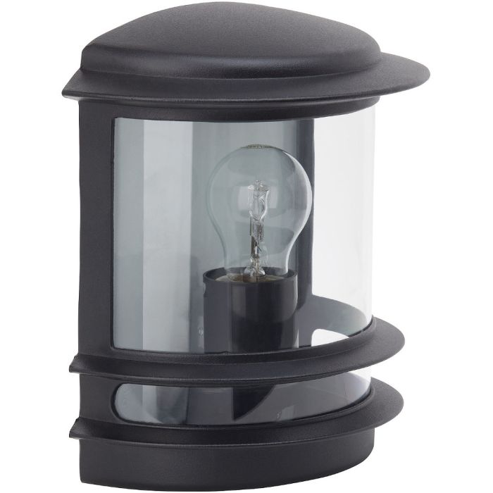 Brilliant Hollywood 47880/06 half ronde zwarte buiten wandlamp met helder glazen raam en zichtbaar E27 peertje