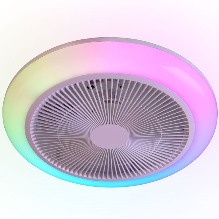 Reality Holmsund witte plafondventilator met RGB LED in een rand van 46 cm rond een kunststof zeven armige ventilator met wit rooster ervoor