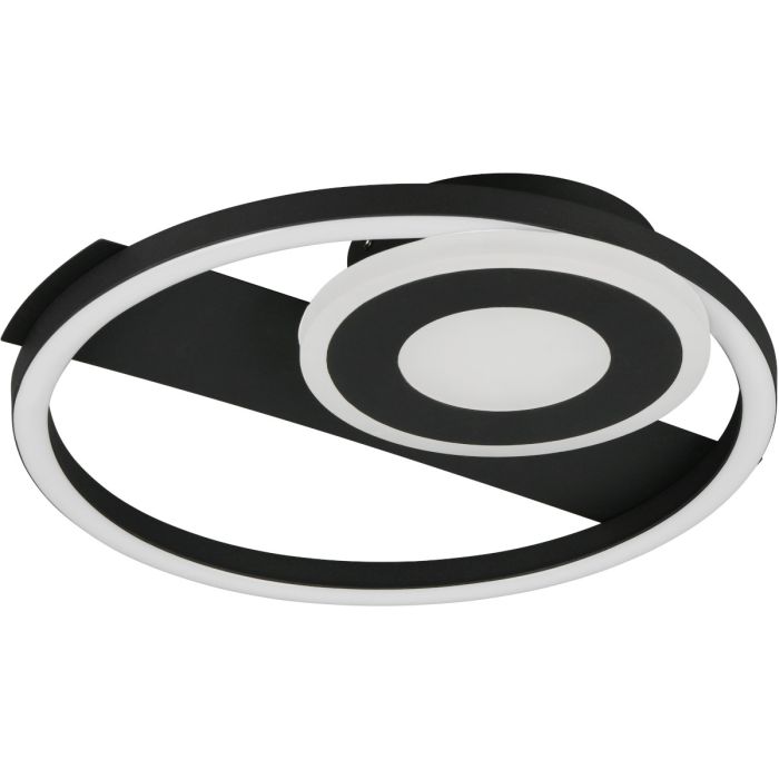 Reality Horus zwarte cirkelvormige plafonnière met een lengte van 32 cm en een kleinere cirkel in de cirkel beiden met een LED rand