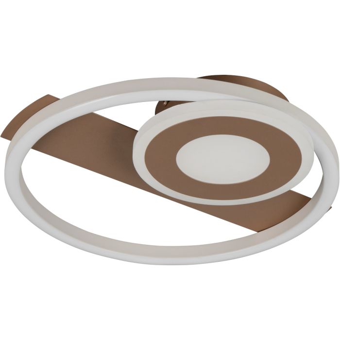 Reality Horus koffiebruine cirkelvormige plafonnière met een lengte van 32 cm en een kleinere cirkel in de cirkel beiden met een LED rand