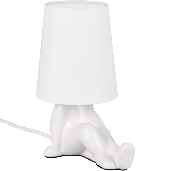 Reality Huma witte tafellamp van 24,5 cm hoog met lampvoet in de vorm van een zittend lichaam en een kapje van textiel als hoofd