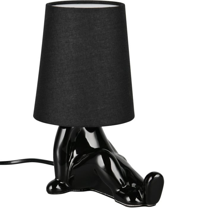 Reality Huma zwarte tafellamp van 24,5 cm hoog met lampvoet in de vorm van een zittend lichaam en een kapje van textiel als hoofd