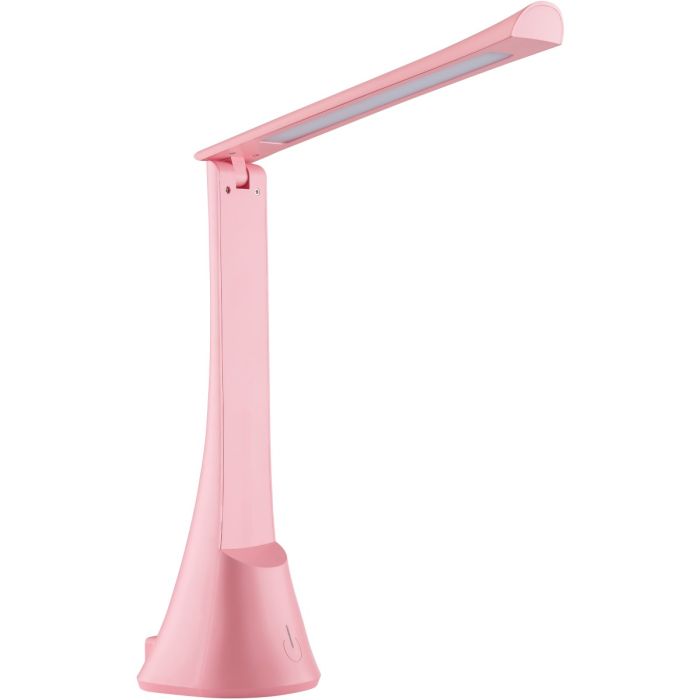 Brilliant Idana roze oplaadbare bureaulamp van 37 cm hoog met kantelbare langwerpige kop en touchdimmer op de voet