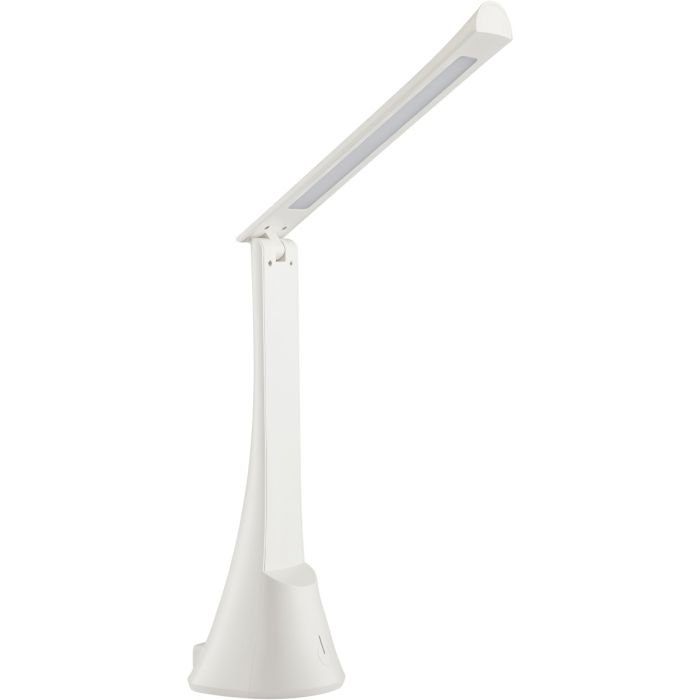 Brilliant Idana witte oplaadbare bureaulamp van 37 cm hoog met kantelbare langwerpige kop en touchdimmer op de voet