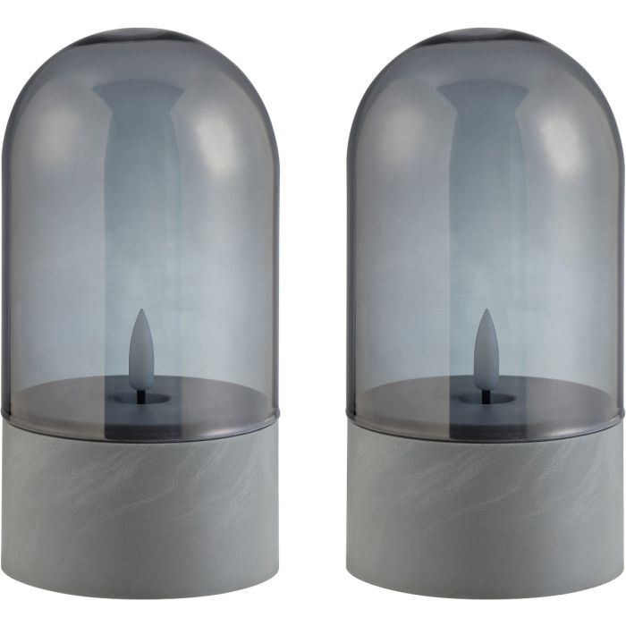 Brilliant Illusion set van twee grijze theelichten voor buiten van 15,5 cm hoog met een rookglazen schaal