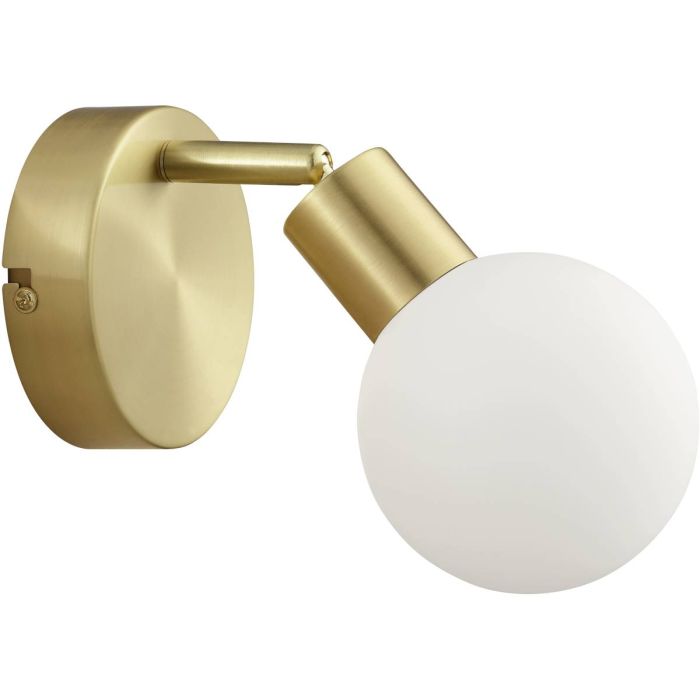 Brilliant Jorge mat messing spot van 16 cm hoog met wit bolvormig gesloten glazen kapje