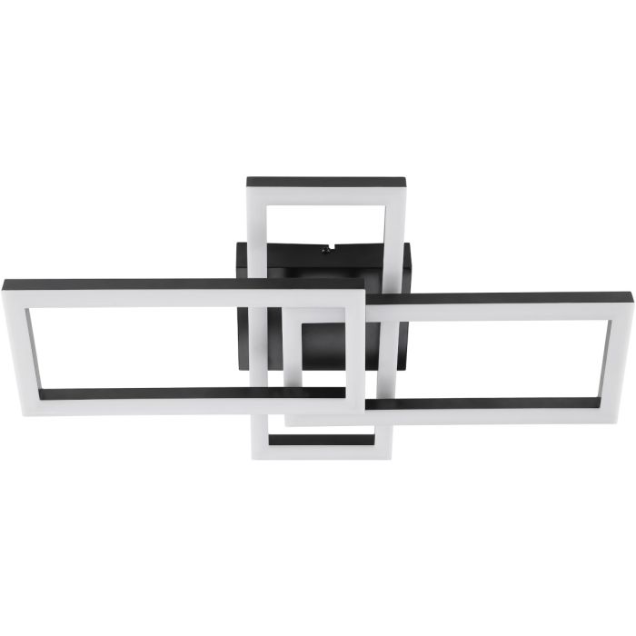 Brilliant Jorvic zwarte plafonnière met een lengte van 47,5 cm rechthoekige frames boven elkaar met geïntegreerde LED
