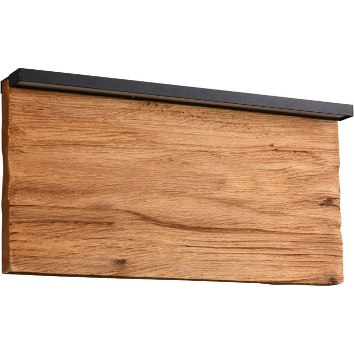 Trio Kalea 255519130 wandlamp met ruw houten wandplaat met zwart metalen lichtbalk erboven