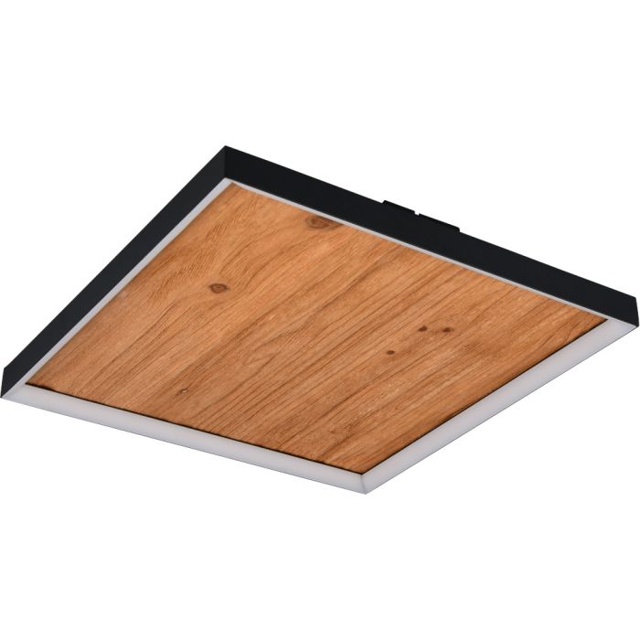 Trio Kalea 655510130 vierkante plafondlamp met houten plank en lichtbalken rondom