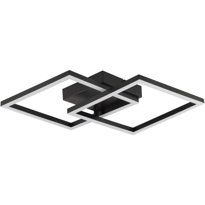 Brilliant Kaleo zwarte plafondlamp van 40,5 cm lang met twee vierkante raamwerken over elkaar, met geïntegreerde LED op een vierkante zwarte plafondplaat