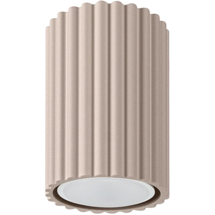 Sollux Karbon taupe kleurige plafondlamp van 10 cm hoog en 6,5 cm in diameter met geribbelde zijkant en GU10 lampje naar beneden gericht