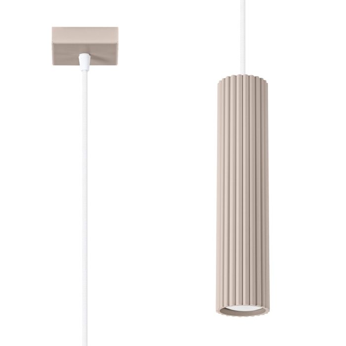 Sollux Karbon taupe kleurige buisvormige hanglamp met kap van 30 cm hoog geribbeld aluminium met een GU10 spotje