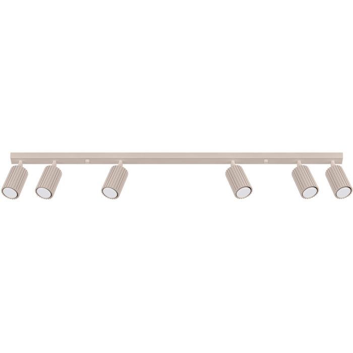 Sollux Karbon taupe kleurige langwerpige plafondspot van 117 cm met zes geribbelde cilindervormige spotjes met GU10 lamp