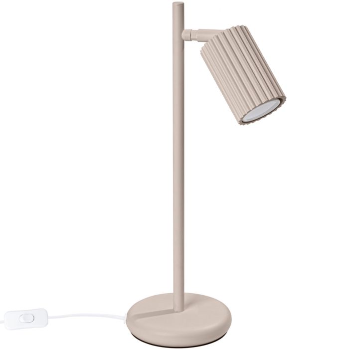 Sollux Karbon taupe kleurige tafellamp van 43 cm hoog met een geribbeld cilindervormig spotje met GU10 lamp