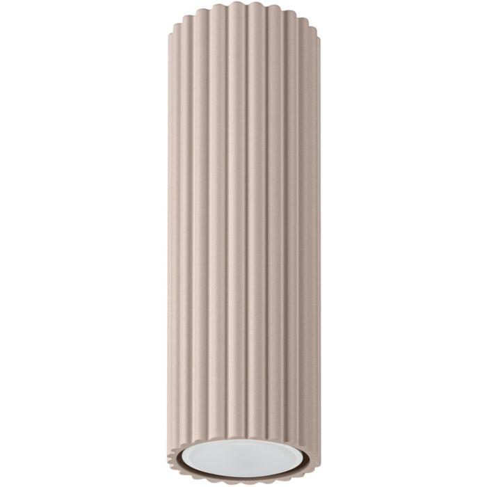 Sollux Karbon taupe kleurige geribbelde cilindervormige plafondlamp van 20 cm hoog met een GU10 LED lamp