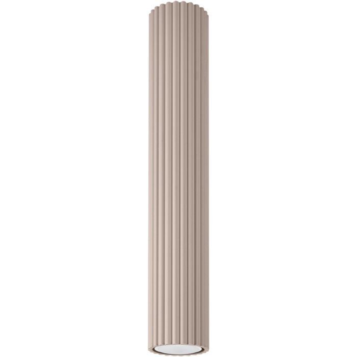 Sollux Karbon taupe kleurige geribbelde cilindervormige plafondlamp van 40 cm hoog met een GU10 lamp