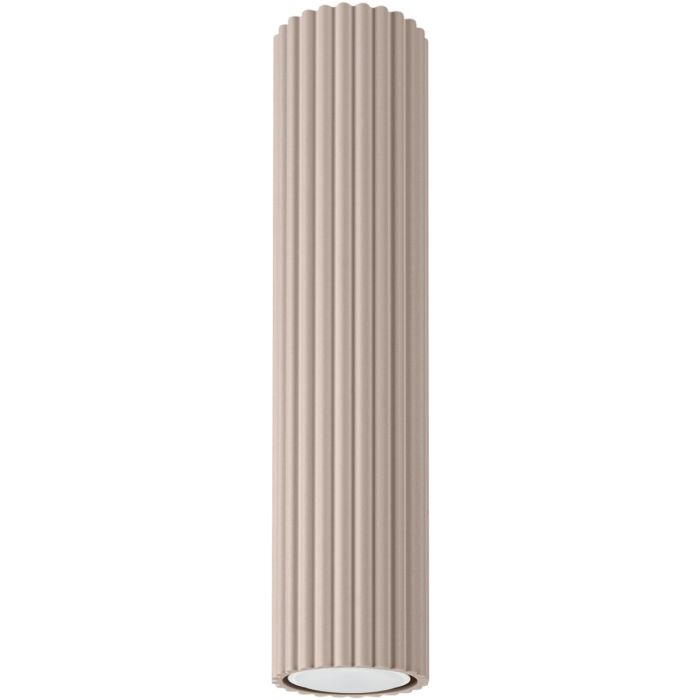 Sollux Karbon taupe kleurige geribbelde cilindervormige plafondlamp van 30 cm hoog met GU10 lamp