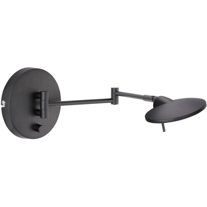 Trio Kazan 274770132 zwarte wandlamp met scharnierende arm, platte ronde kop en draaidimmer