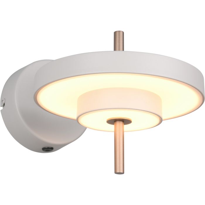 Trio Keaton warm grijze wandlamp van 18,5 cm hoog met dubbele schijf vormige kap met geïntegreerde led naar beneden