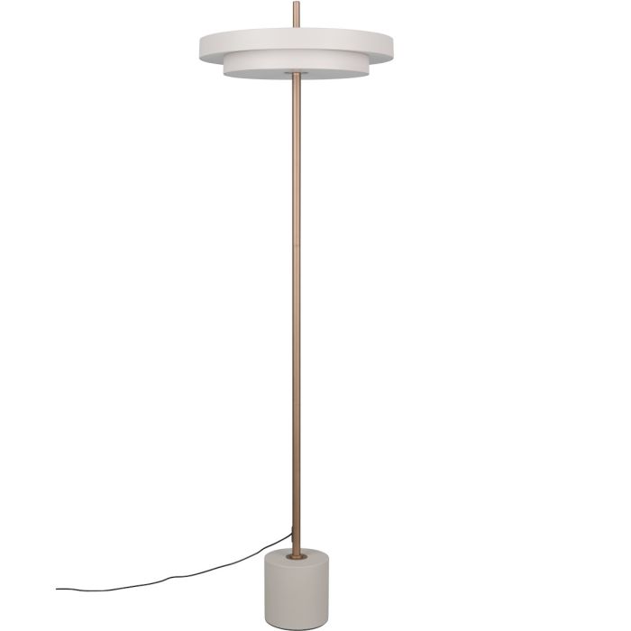 Trio Keaton warm grijze vloerlamp van 138 cm hoog met dubbele schijf vormige kap met geïntegreerde led naar beneden