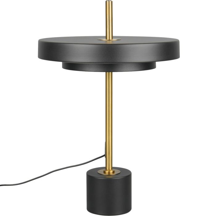 Trio Keaton zwarte tafellamp van 45,5 cm hoog met dubbele schijf vormige kap met geïntegreerde led naar beneden