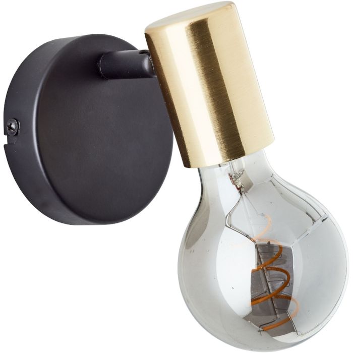 Brilliant Kerry 99714/72 wandspot met zwart wandplaatje en messing fittinghouder en E27 titanium glazen peertje