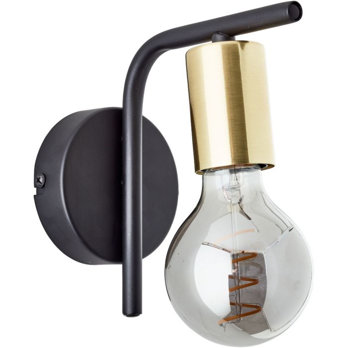 Brilliant Kerry 99840/72 zwarte wandlamp met gebogen stang met hangende messing fitting met titanium E27 peertje